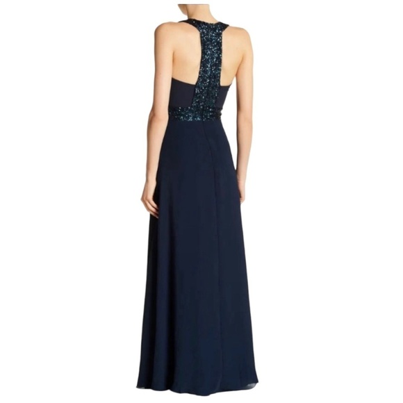 Dress The Population Delani Blue Sequin Trim Gown Maxi Cocktail Dress Women XS - Picture 3 of 13